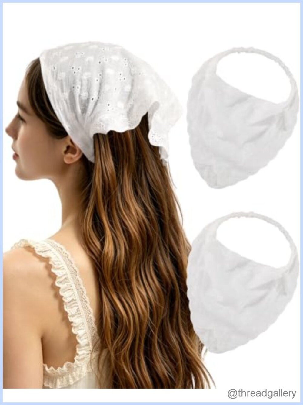 Lace Head Scarf Bandana Headband Cotton Hair Scarf 2PCS